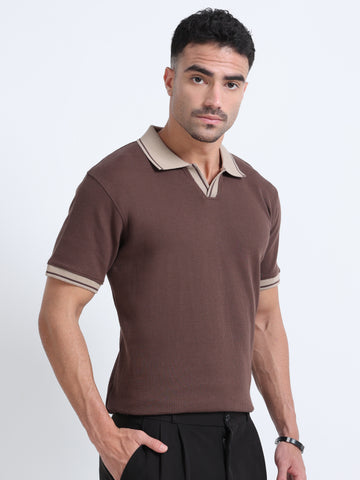 Textured Polo T-Shirt ( Coffee Brown - Beige )