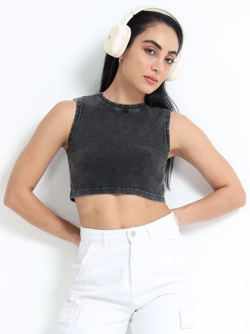 Washed Womens Vest (Black)