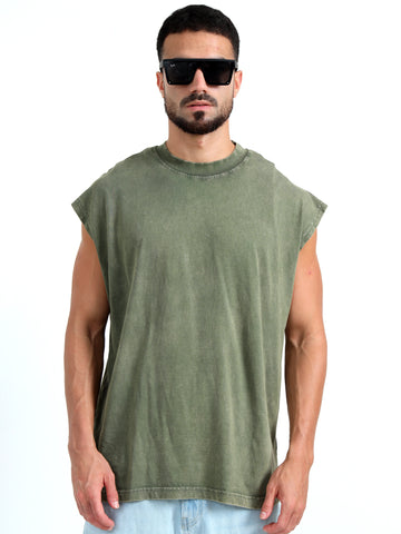 Oversize Washed Vest (Army Green)