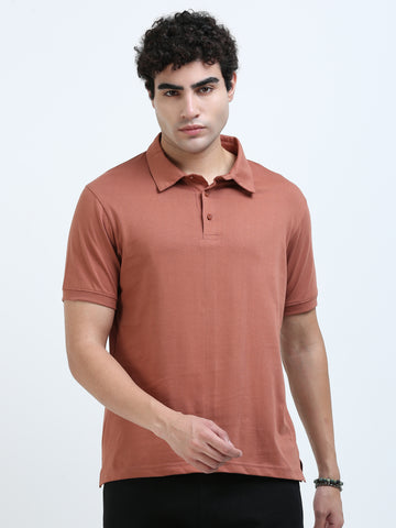 Minimal classic polo T-shirt - Rust