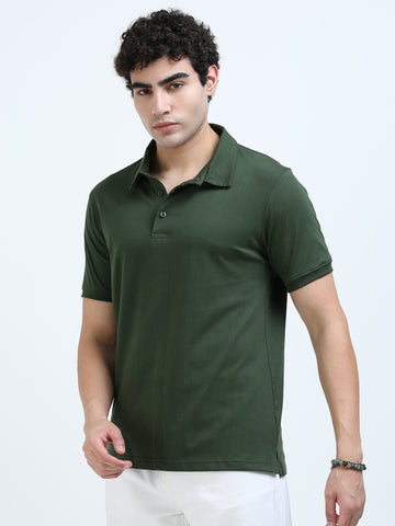 Minimal classic polo T-shirt - Olive Green