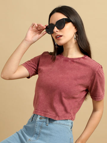 Washed Vintage Baby Tees (Maroon)