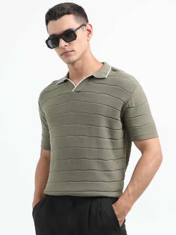 Knitted Polo T Shirt (Moss Green)