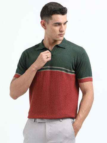 Knitted Polo T Shirt (B.Green and Terra Cotta)