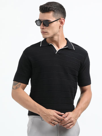 Knitted Polo T Shirt (Black)