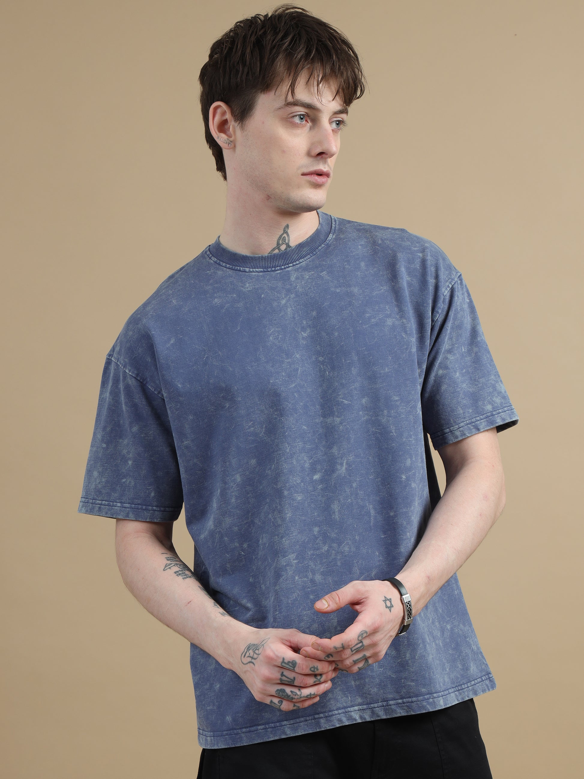Black Color Acid Wash T-Shirt Stylish Unique Pasolid
