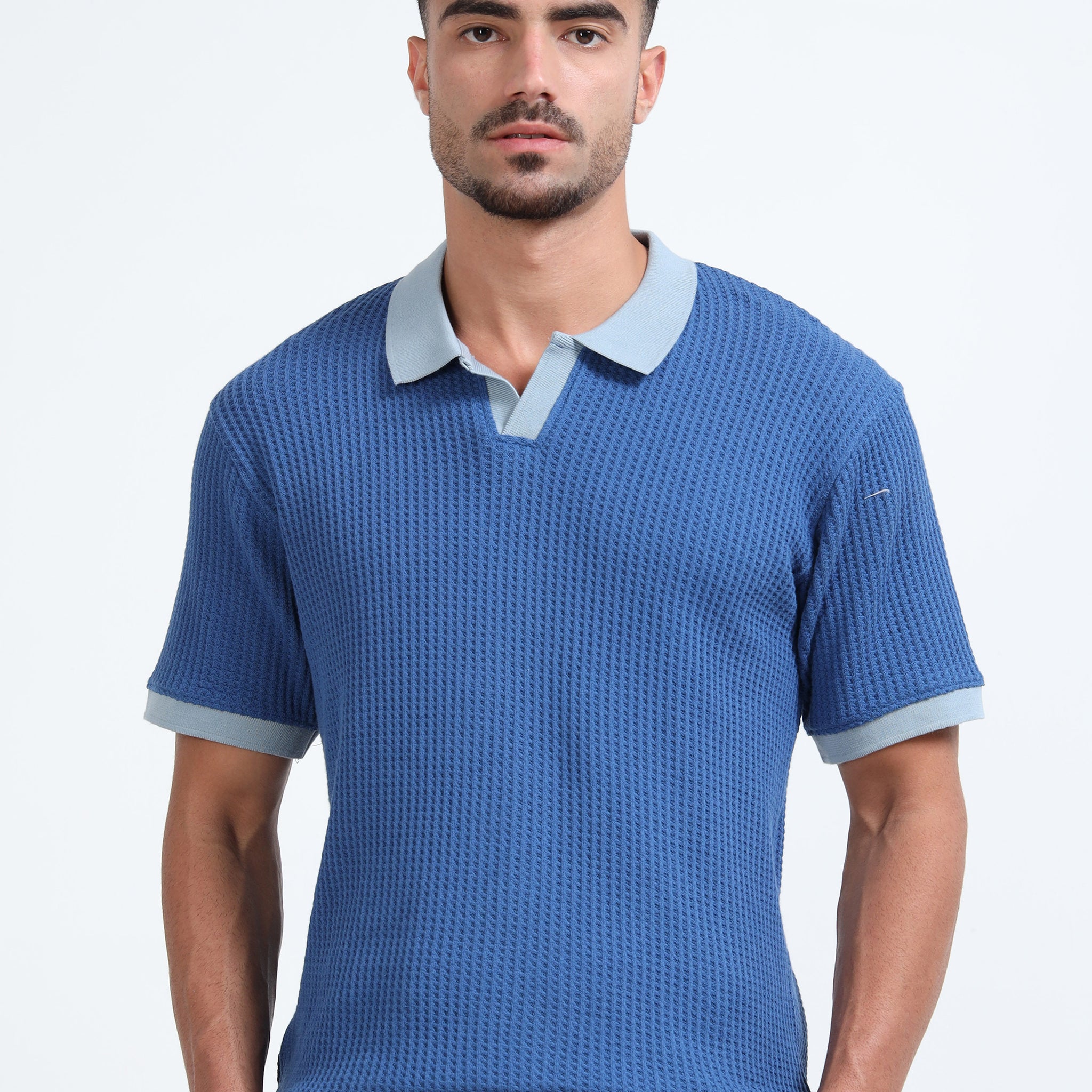 Textured Polo T-Shirt (D Blue - Lt Blue)