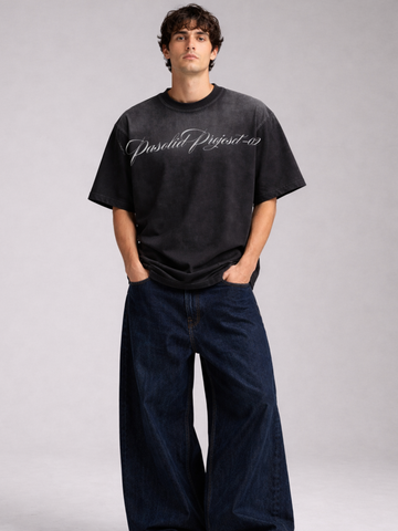 Project-02 Vintage Sprey  Oversized Tee – Jet Black