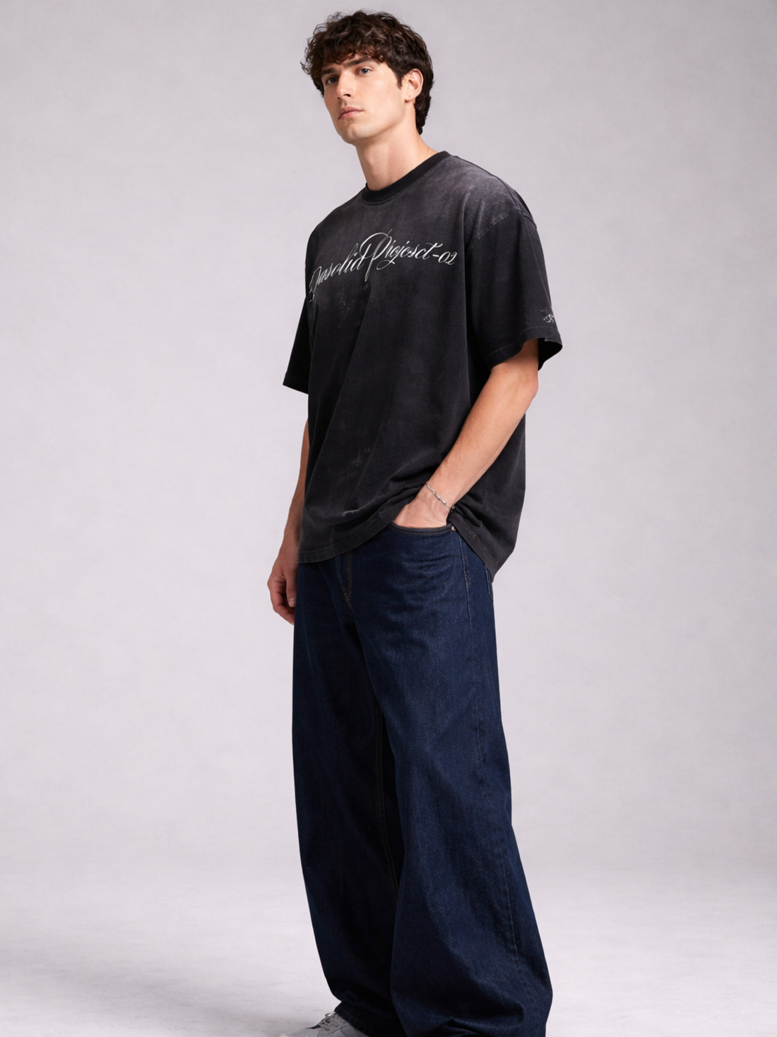 Project-02 Vintage Sprey  Oversized Tee – Jet Black