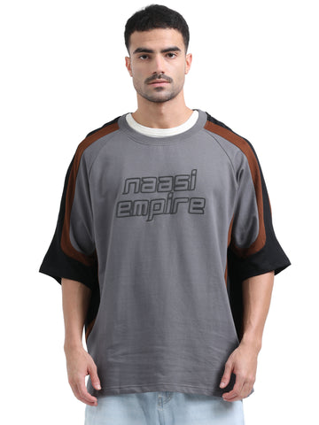 Cut & Sew Oversized Tee – Black-Grey  Contrast