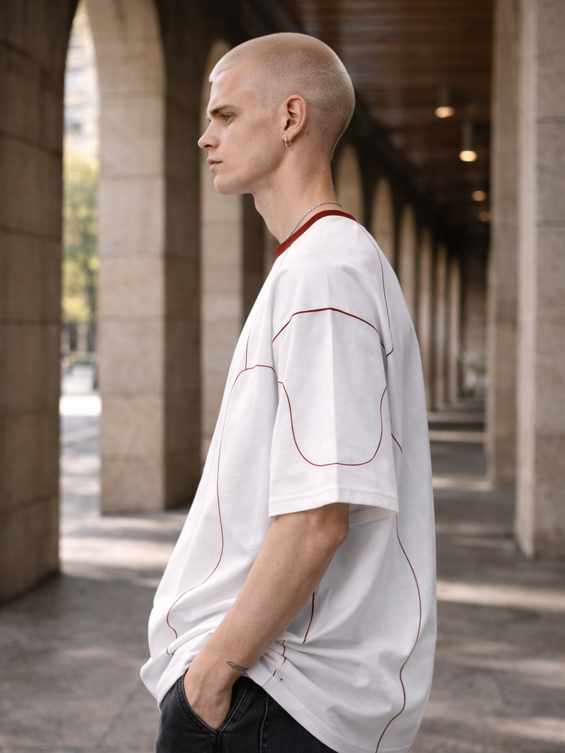 Pasolid Coreline Oversized T-Shirt – White / Red Seam Edition